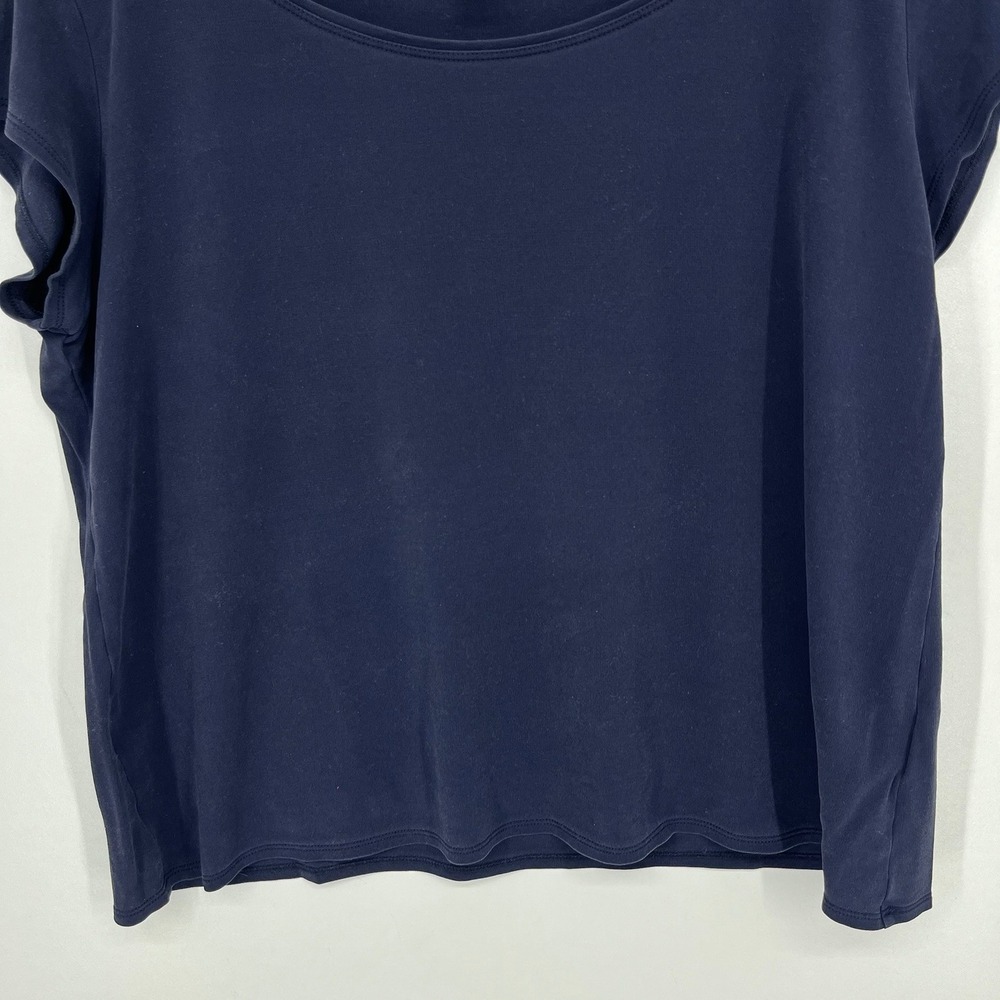 Eileen Fisher Petite Navy Blue 100% Silk Jersey Scoop Neck Cap Sleeve Top PL - Picture 9 of 12